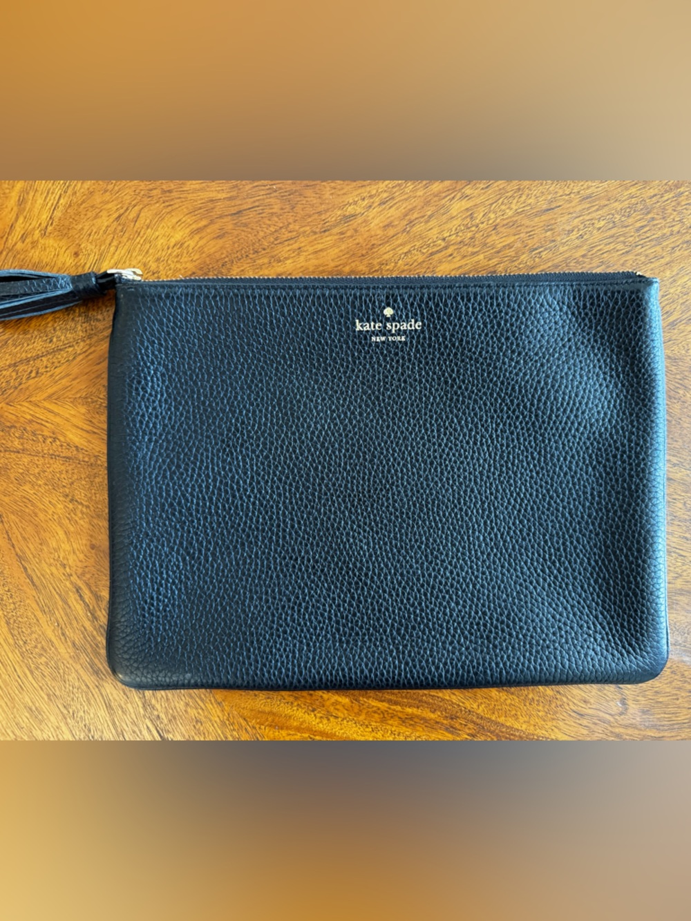 Kate Spade Black Pebbled Leather Tech Pouch 10x7